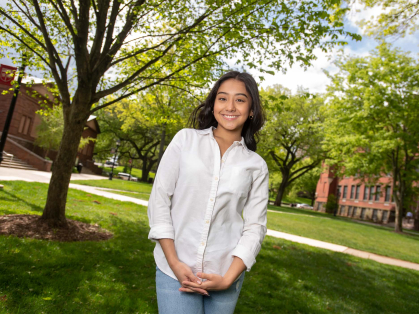 Sara Rubiano standing outside on campus