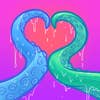 Two slimy tentacles touching and forming a heart shape