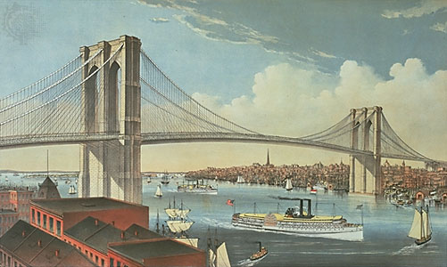 Brooklun Bridge in 1883, Lithograph  by Currier and Ives