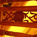 A section of railing on the staircase.