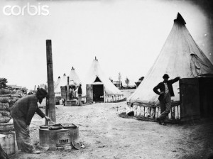 Cooking in camp: the scene suggests how desolate a soldier's dietary life could be.