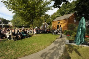 The unveiling of John Giannotti's Whitman bronze at the Whitman Birthplace, West Hills, NY.