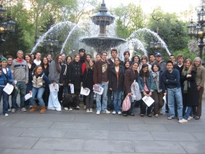That's me in the corner (as dear Mr. Stipe would sing), with my NYU students at the Croton Fountain.