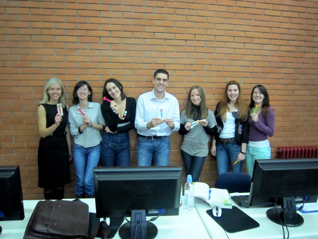 Karen, Sanja, Neda, Josip, Bojana, Elma, and Indira standing up for Walt in the Faculty of Philosophy, Room 35.