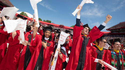 Graduates celebrating at Rutgers 2023 commencement ceremony